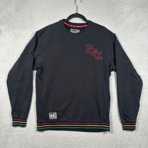 DGK All Day Everyday Mens Large Black Sweatshirt Rasta Stripe Embroidered Logo